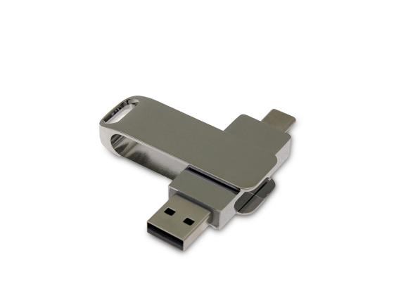USB 2.0- флешка на 16 Гб с поворотным механизмом и дополнительным разъемом Type-C