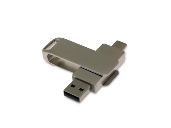 USB 2.0- флешка на 64 Гб с поворотным механизмом и дополнительным разъемом Type-C