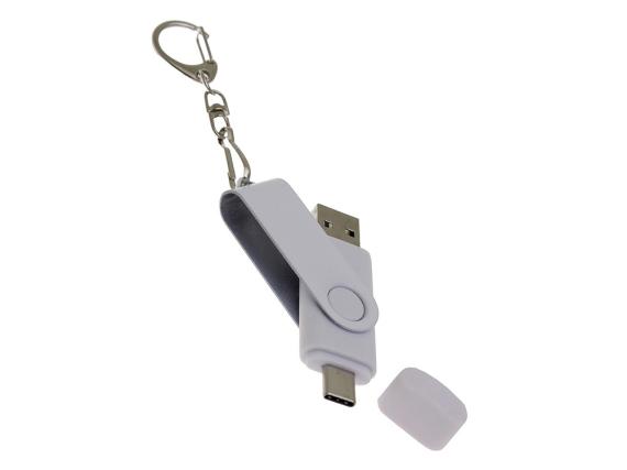 USB 2.0- флешка на 32 Гб с поворотным механизмом и дополнительным разъемом Type-C