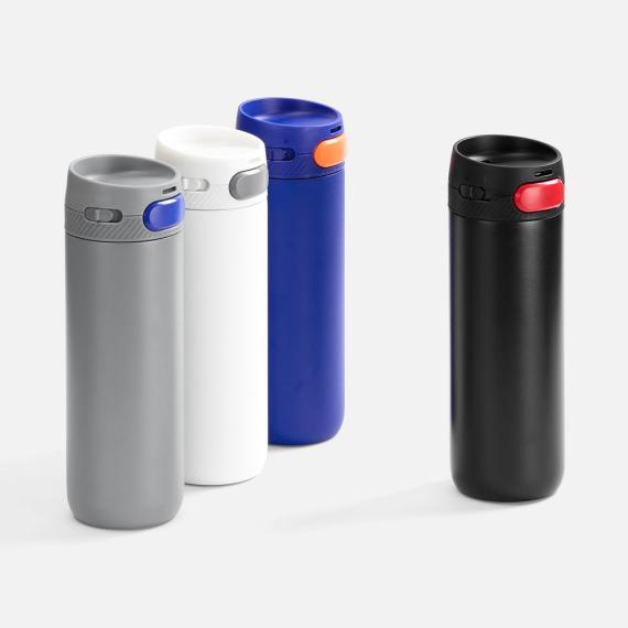 Термостакан X1 с цветной кнопкой, серый с оранжевым